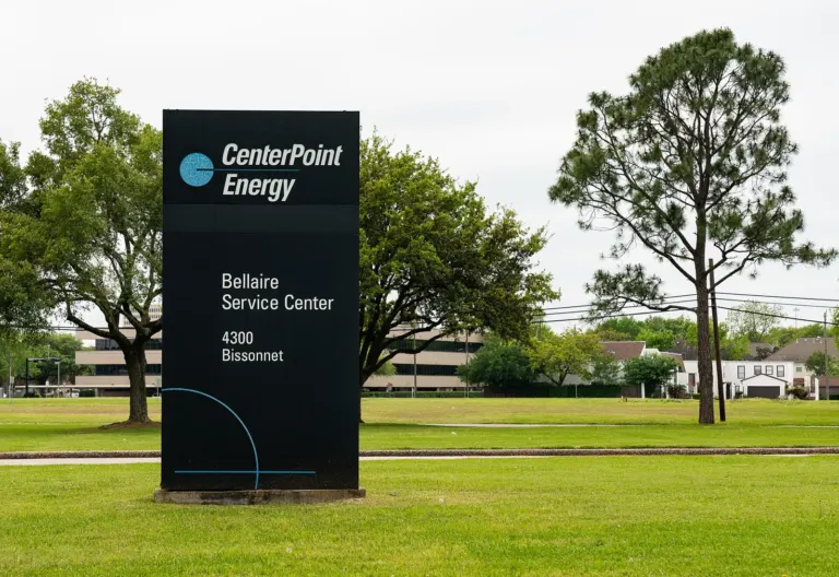 CenterPoint Energy sign at the Bellaire Service Center on Bissonnet Street in Houston